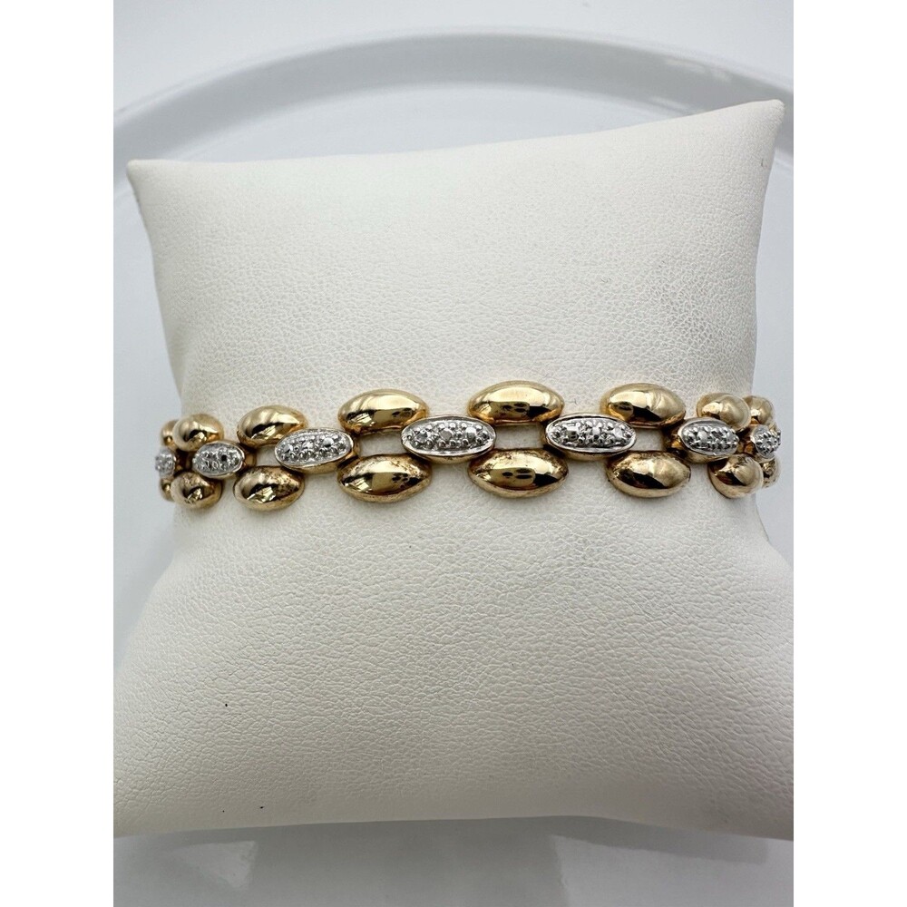 Ross Simons Sterling Silver 14k Gold Vermeil Genuine Diamond Bracelet